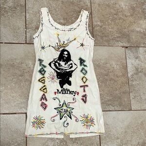 Bob Marley Graphic White Mini Dress